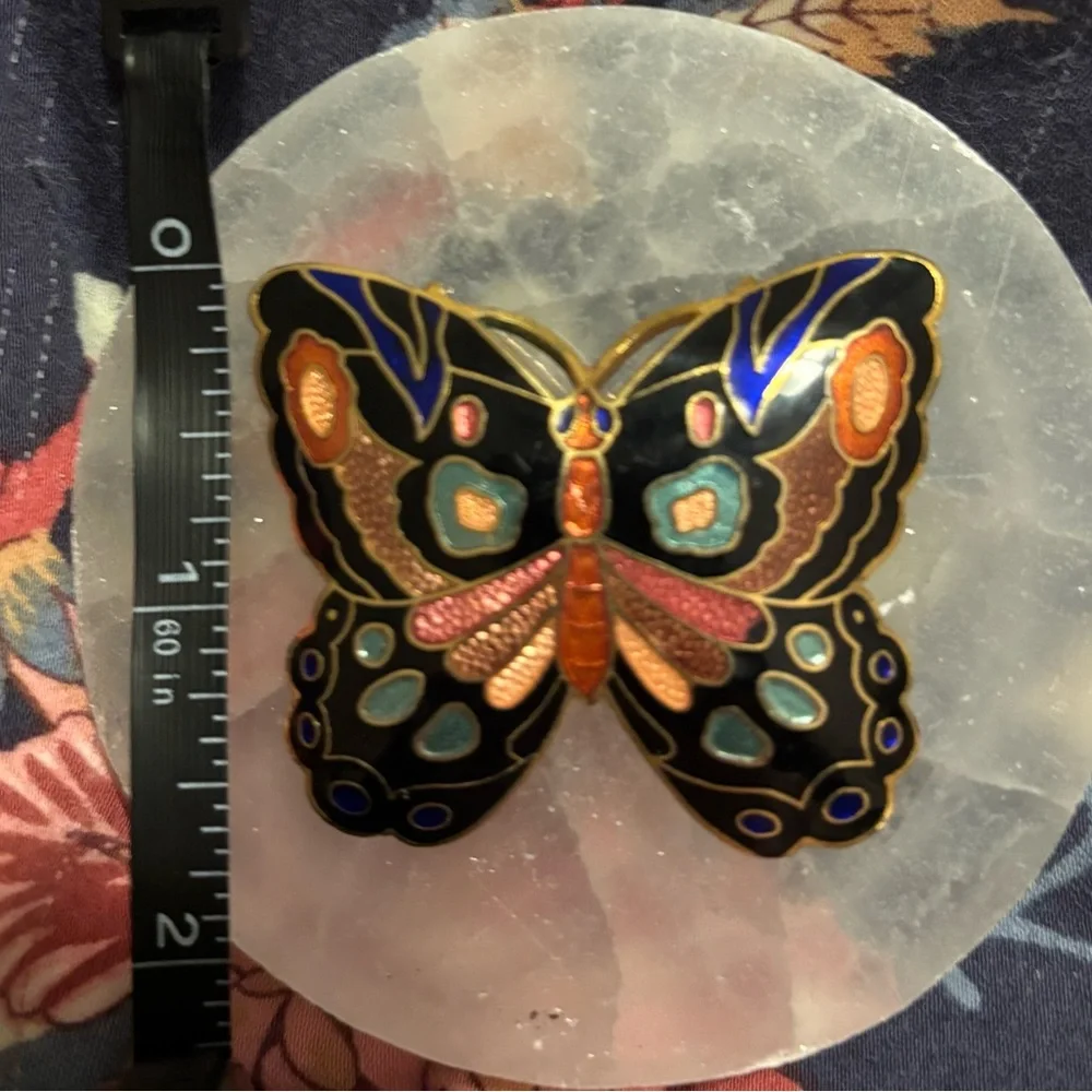 80s Cloisonné Butterfly Belt Buckle Vintage - Picture 4 of 5